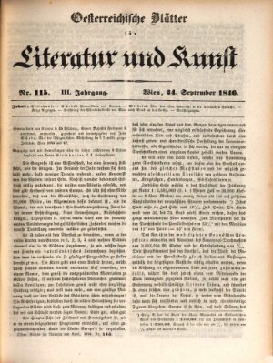 Österreichische Blätter für Literatur und Kunst, Geschichte, Geographie, Statistik und Naturkunde Donnerstag 24. September 1846