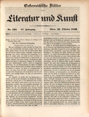 Österreichische Blätter für Literatur und Kunst, Geschichte, Geographie, Statistik und Naturkunde Samstag 31. Oktober 1846