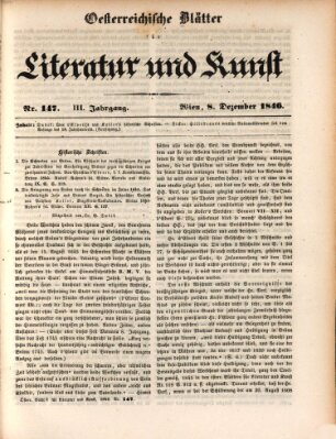 Österreichische Blätter für Literatur und Kunst, Geschichte, Geographie, Statistik und Naturkunde Dienstag 8. Dezember 1846