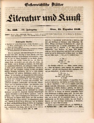 Österreichische Blätter für Literatur und Kunst, Geschichte, Geographie, Statistik und Naturkunde Dienstag 15. Dezember 1846