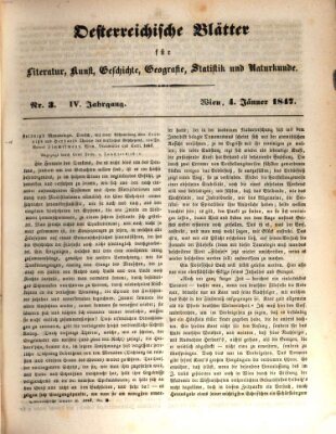 Österreichische Blätter für Literatur und Kunst, Geschichte, Geographie, Statistik und Naturkunde Montag 4. Januar 1847