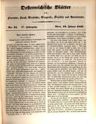 Österreichische Blätter für Literatur und Kunst, Geschichte, Geographie, Statistik und Naturkunde Mittwoch 13. Januar 1847