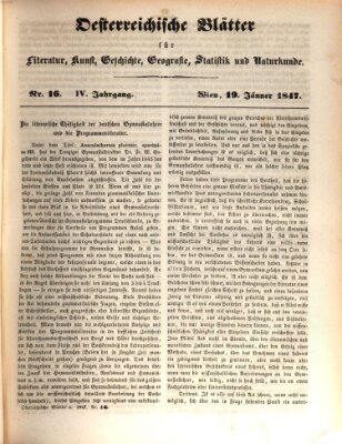 Österreichische Blätter für Literatur und Kunst, Geschichte, Geographie, Statistik und Naturkunde Dienstag 19. Januar 1847