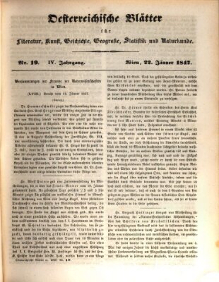 Österreichische Blätter für Literatur und Kunst, Geschichte, Geographie, Statistik und Naturkunde Freitag 22. Januar 1847