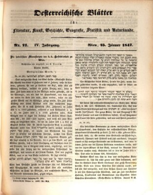 Österreichische Blätter für Literatur und Kunst, Geschichte, Geographie, Statistik und Naturkunde Montag 25. Januar 1847