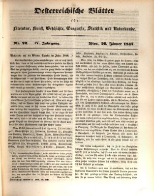 Österreichische Blätter für Literatur und Kunst, Geschichte, Geographie, Statistik und Naturkunde Dienstag 26. Januar 1847