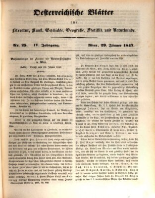 Österreichische Blätter für Literatur und Kunst, Geschichte, Geographie, Statistik und Naturkunde Freitag 29. Januar 1847