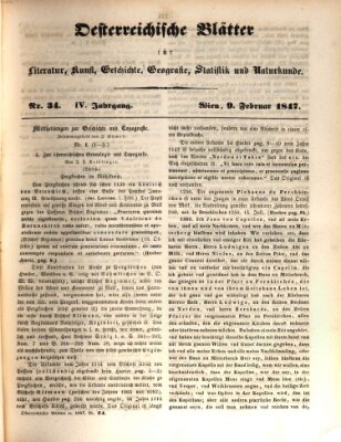 Österreichische Blätter für Literatur und Kunst, Geschichte, Geographie, Statistik und Naturkunde Dienstag 9. Februar 1847