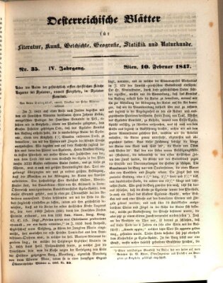 Österreichische Blätter für Literatur und Kunst, Geschichte, Geographie, Statistik und Naturkunde Mittwoch 10. Februar 1847