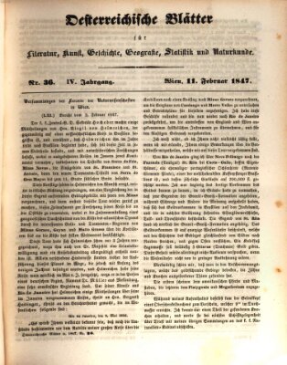 Österreichische Blätter für Literatur und Kunst, Geschichte, Geographie, Statistik und Naturkunde Donnerstag 11. Februar 1847