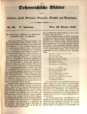 Österreichische Blätter für Literatur und Kunst, Geschichte, Geographie, Statistik und Naturkunde Samstag 13. Februar 1847