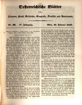 Österreichische Blätter für Literatur und Kunst, Geschichte, Geographie, Statistik und Naturkunde Montag 15. Februar 1847