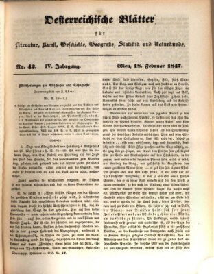 Österreichische Blätter für Literatur und Kunst, Geschichte, Geographie, Statistik und Naturkunde Donnerstag 18. Februar 1847