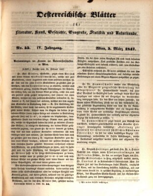 Österreichische Blätter für Literatur und Kunst, Geschichte, Geographie, Statistik und Naturkunde Freitag 5. März 1847