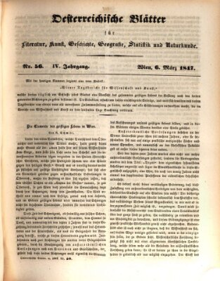 Österreichische Blätter für Literatur und Kunst, Geschichte, Geographie, Statistik und Naturkunde Samstag 6. März 1847