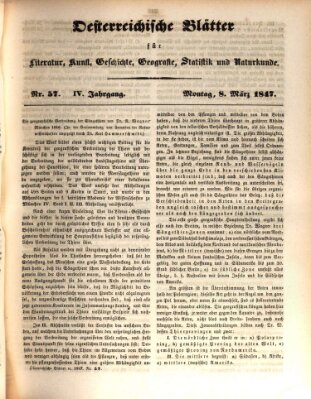 Österreichische Blätter für Literatur und Kunst, Geschichte, Geographie, Statistik und Naturkunde Montag 8. März 1847