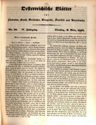 Österreichische Blätter für Literatur und Kunst, Geschichte, Geographie, Statistik und Naturkunde Dienstag 9. März 1847