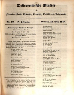 Österreichische Blätter für Literatur und Kunst, Geschichte, Geographie, Statistik und Naturkunde Mittwoch 10. März 1847