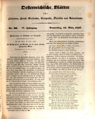 Österreichische Blätter für Literatur und Kunst, Geschichte, Geographie, Statistik und Naturkunde Donnerstag 11. März 1847