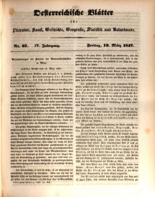 Österreichische Blätter für Literatur und Kunst, Geschichte, Geographie, Statistik und Naturkunde Freitag 19. März 1847