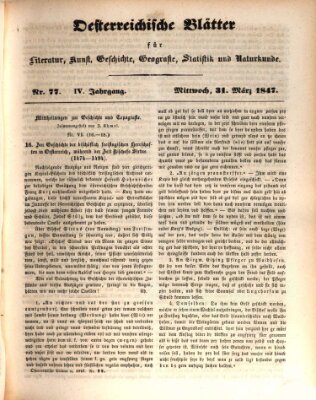 Österreichische Blätter für Literatur und Kunst, Geschichte, Geographie, Statistik und Naturkunde Mittwoch 31. März 1847