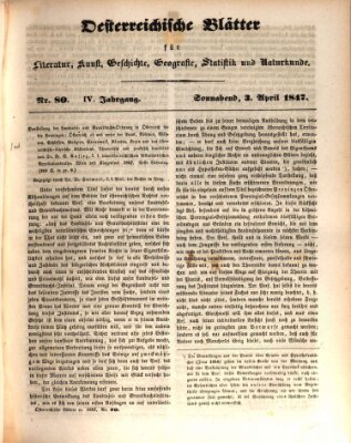 Österreichische Blätter für Literatur und Kunst, Geschichte, Geographie, Statistik und Naturkunde Samstag 3. April 1847