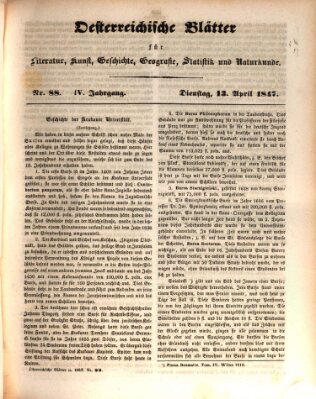 Österreichische Blätter für Literatur und Kunst, Geschichte, Geographie, Statistik und Naturkunde Dienstag 13. April 1847