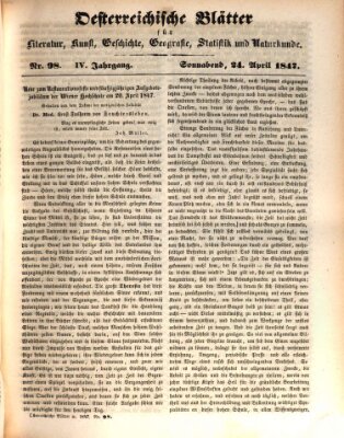 Österreichische Blätter für Literatur und Kunst, Geschichte, Geographie, Statistik und Naturkunde Samstag 24. April 1847