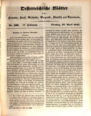 Österreichische Blätter für Literatur und Kunst, Geschichte, Geographie, Statistik und Naturkunde Dienstag 27. April 1847