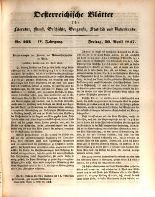 Österreichische Blätter für Literatur und Kunst, Geschichte, Geographie, Statistik und Naturkunde Freitag 30. April 1847