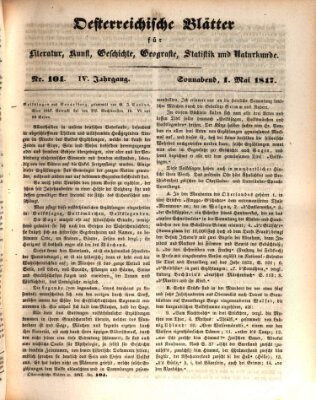 Österreichische Blätter für Literatur und Kunst, Geschichte, Geographie, Statistik und Naturkunde Samstag 1. Mai 1847