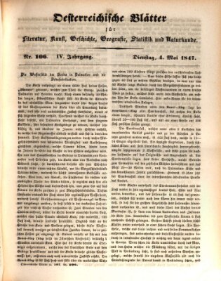 Österreichische Blätter für Literatur und Kunst, Geschichte, Geographie, Statistik und Naturkunde Dienstag 4. Mai 1847