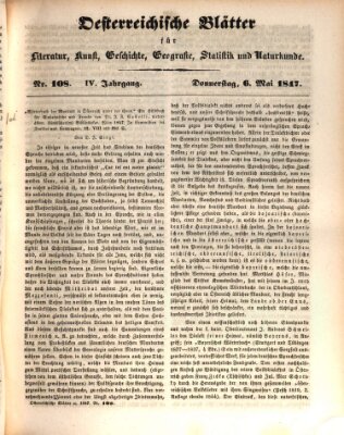 Österreichische Blätter für Literatur und Kunst, Geschichte, Geographie, Statistik und Naturkunde Donnerstag 6. Mai 1847