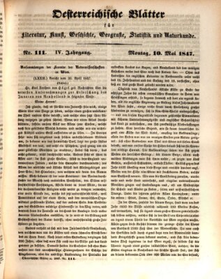 Österreichische Blätter für Literatur und Kunst, Geschichte, Geographie, Statistik und Naturkunde Montag 10. Mai 1847