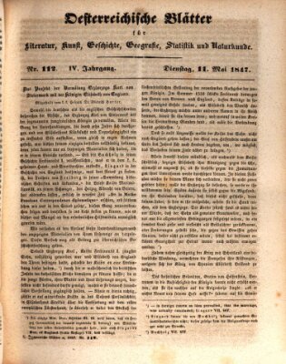 Österreichische Blätter für Literatur und Kunst, Geschichte, Geographie, Statistik und Naturkunde Dienstag 11. Mai 1847