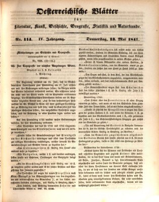 Österreichische Blätter für Literatur und Kunst, Geschichte, Geographie, Statistik und Naturkunde Donnerstag 13. Mai 1847