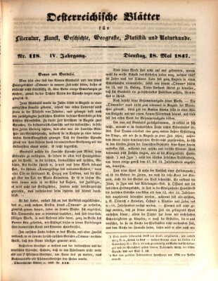 Österreichische Blätter für Literatur und Kunst, Geschichte, Geographie, Statistik und Naturkunde Dienstag 18. Mai 1847