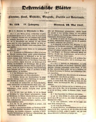 Österreichische Blätter für Literatur und Kunst, Geschichte, Geographie, Statistik und Naturkunde Mittwoch 19. Mai 1847