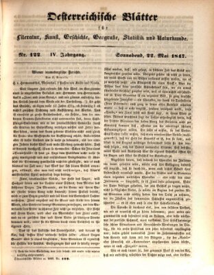 Österreichische Blätter für Literatur und Kunst, Geschichte, Geographie, Statistik und Naturkunde Samstag 22. Mai 1847