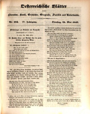 Österreichische Blätter für Literatur und Kunst, Geschichte, Geographie, Statistik und Naturkunde Dienstag 25. Mai 1847