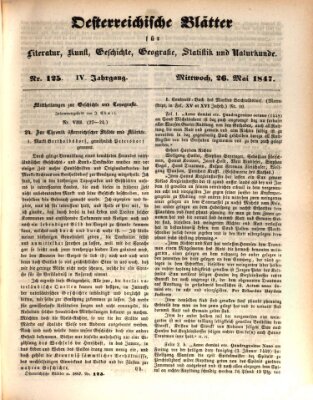 Österreichische Blätter für Literatur und Kunst, Geschichte, Geographie, Statistik und Naturkunde Mittwoch 26. Mai 1847