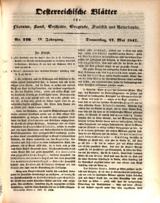 Österreichische Blätter für Literatur und Kunst, Geschichte, Geographie, Statistik und Naturkunde Donnerstag 27. Mai 1847