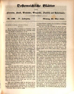 Österreichische Blätter für Literatur und Kunst, Geschichte, Geographie, Statistik und Naturkunde Montag 31. Mai 1847