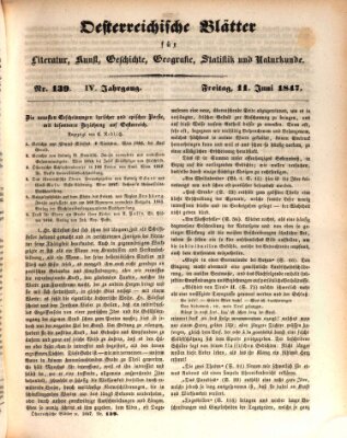 Österreichische Blätter für Literatur und Kunst, Geschichte, Geographie, Statistik und Naturkunde Freitag 11. Juni 1847