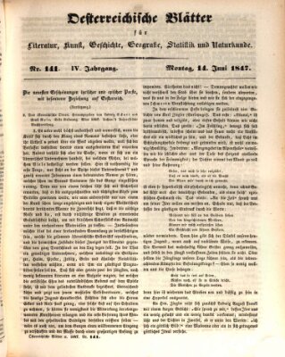 Österreichische Blätter für Literatur und Kunst, Geschichte, Geographie, Statistik und Naturkunde Montag 14. Juni 1847