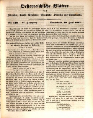 Österreichische Blätter für Literatur und Kunst, Geschichte, Geographie, Statistik und Naturkunde Samstag 19. Juni 1847