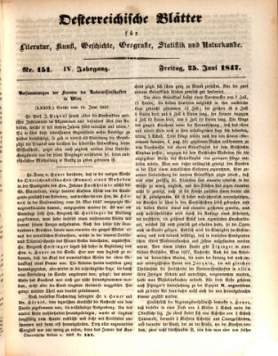 Österreichische Blätter für Literatur und Kunst, Geschichte, Geographie, Statistik und Naturkunde Freitag 25. Juni 1847