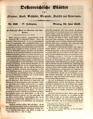 Österreichische Blätter für Literatur und Kunst, Geschichte, Geographie, Statistik und Naturkunde Montag 28. Juni 1847