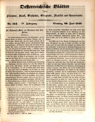 Österreichische Blätter für Literatur und Kunst, Geschichte, Geographie, Statistik und Naturkunde Dienstag 29. Juni 1847