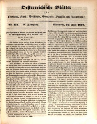 Österreichische Blätter für Literatur und Kunst, Geschichte, Geographie, Statistik und Naturkunde Mittwoch 30. Juni 1847